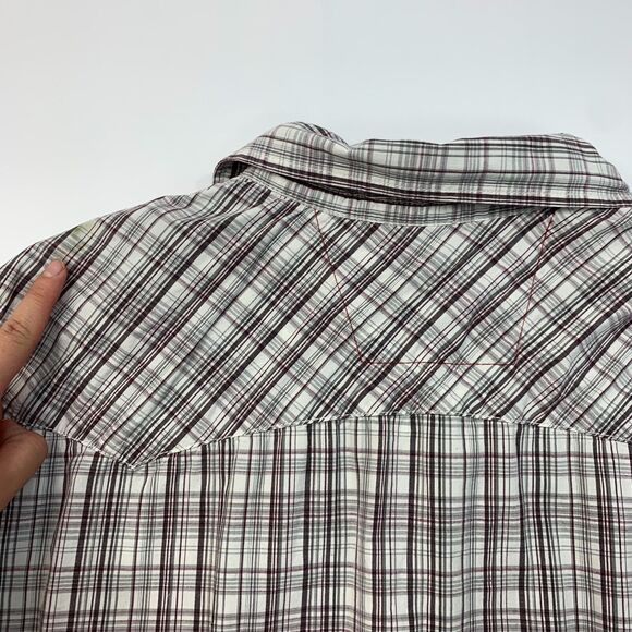 Quiksilver Button Up Shirt Mens L Large White Gray Plaid Long Sleeve Cotton - Picture 8 of 13